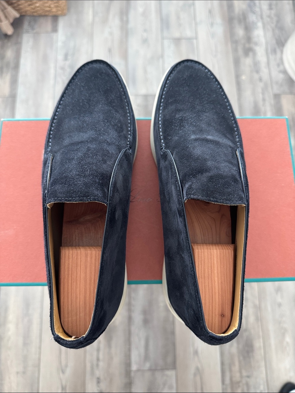 Loro Piana Men's Suede Slip-On Loafers in Navy, size 42